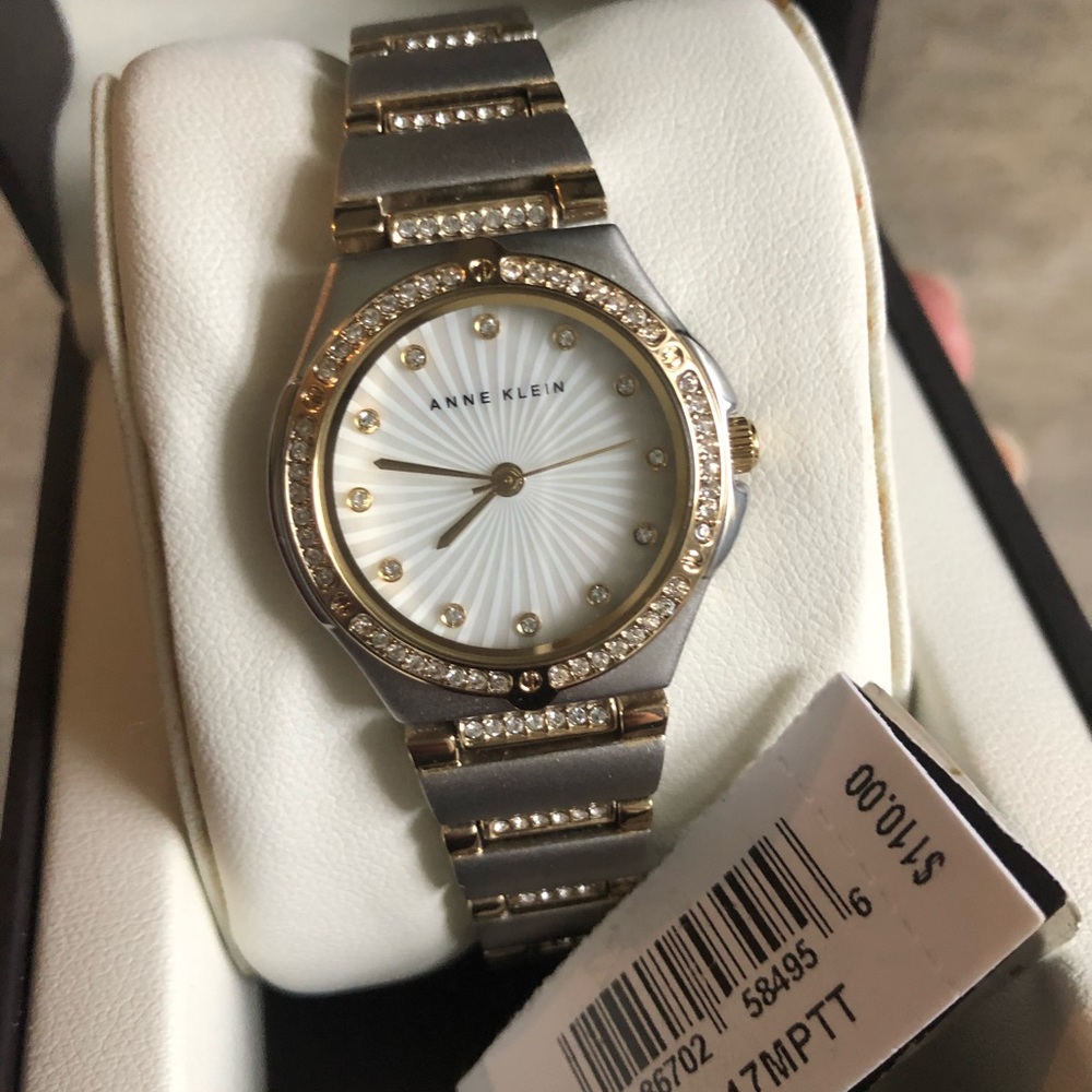Anne Klein Swarovski Crystal Silver and Gold Watch